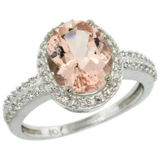 Sabrina Silver 10k White Gold Diamond Morganite Ring Oval Stone 10x8 mm 2.4 ct 1/2 inch wide, sizes 5-10 Sabrina Silver 10k White Gold Diamond Morganite Ring Oval Stone 10x8 mm 2.4 ct 1/2 inch wide, sizes 5-10