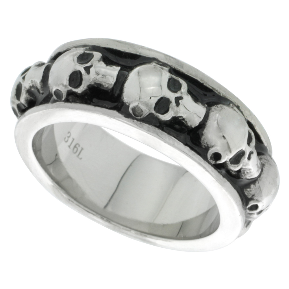 Sabrina Silver Surgical Steel Biker 9 mm Wedding Band Eternity Skull Ring, Size 15 at Sears.com