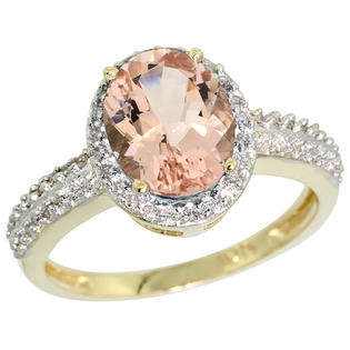 Sabrina Silver 10k Yellow Gold Diamond Morganite Ring Oval Stone 9x7 mm 1.76 ct 1/2 inch wide, sizes 5-10 Sabrina Silver 10k Yellow Gold Diamond Morganite Ring Oval Stone 9x7 mm 1.76 ct 1/2 inch wide, sizes 5-10