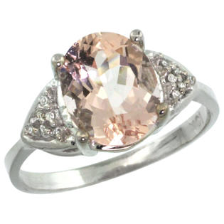 Sabrina Silver 10k White Gold Diamond Morganite Ring 2.40 ct Oval 10x8 Stone 3/8 inch wide, sizes 5-10 Sabrina Silver 10k White Gold Diamond Morganite Ring 2.40 ct Oval 10x8 Stone 3/8 inch wide, sizes 5-10