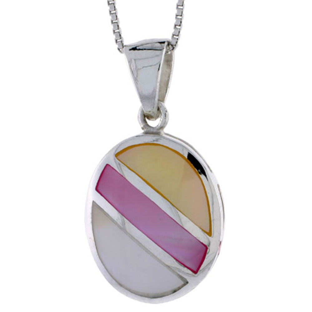 Sabrina Silver Sterling Silver Striped Oval Shell Pendant, w/ Yellow, Pink & Blue Mother of Pearl inlay, 1 1/16" (27 mm) tall& 18" Thin Snake C at Sears.com