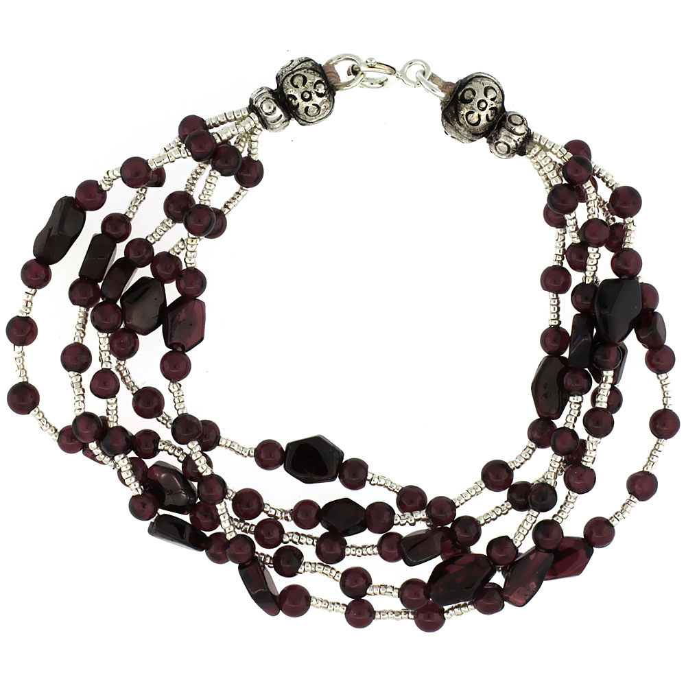 Sabrina Silver 6 1/2 in. Sterling Silver 5-Strand Bali Style Garnet Bead Bracelet at Sears.com