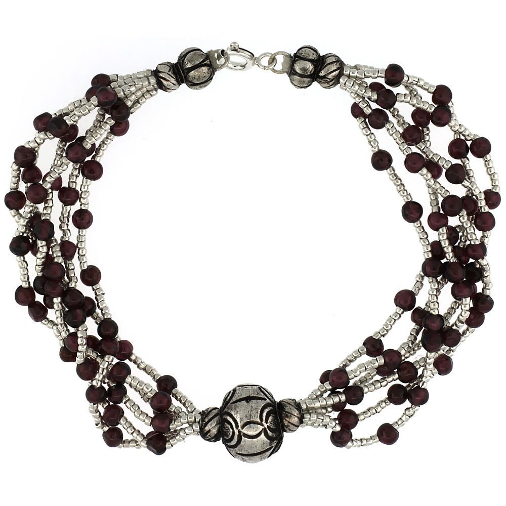 Sabrina Silver 7 1/2 in. Sterling Silver 6-Strand Bali Style Garnet Bead Bracelet at Sears.com