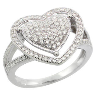 Sabrina Silver Sterling Silver Cubic Zirconia Micro Pave Two Hearts Ring, Sizes 6 to 9 Sabrina Silver Sterling Silver Cubic Zirconia Micro Pave Two Hearts Ring, Sizes 6 to 9