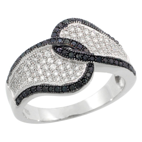 Sabrina Silver Sterling Silver Cubic Zirconia Micro Pave Criss Cross Tear Drop Band w/ Black & White Stones, Sizes 6 to 9 at Sears.com