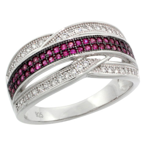 Sabrina Silver Sterling Silver Cubic Zirconia Micro Pave Criss Cross Bar Band w/ White & Pink Stones, Sizes 6 to 9 at Sears.com
