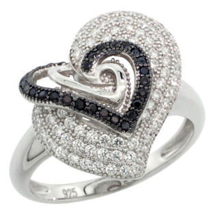 Sabrina Silver Sterling Silver Ladies Micro Pave Three In One Heart Ring w/ Black & White Stones, Sizes 6 to ... Sabrina Silver Sterling Silver Ladies Micro Pave Three In One Heart Ring w/ Black & White Stones, Sizes 6 to ...