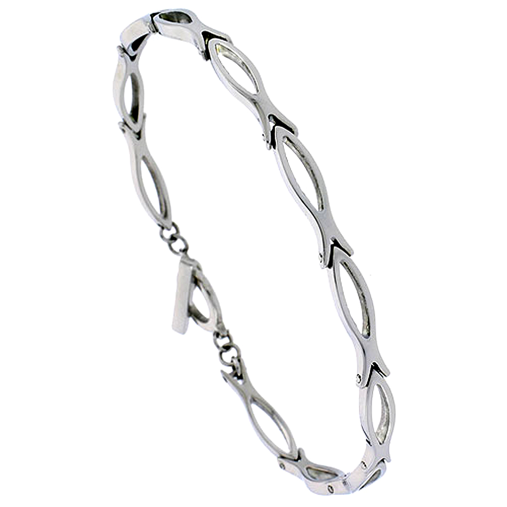 Sabrina Silver Stainless Steel Christian Fish ( Ichthys ) Bracelet with Toggle Clasp, 3/16 in. (4.5mm) wide at Sears.com