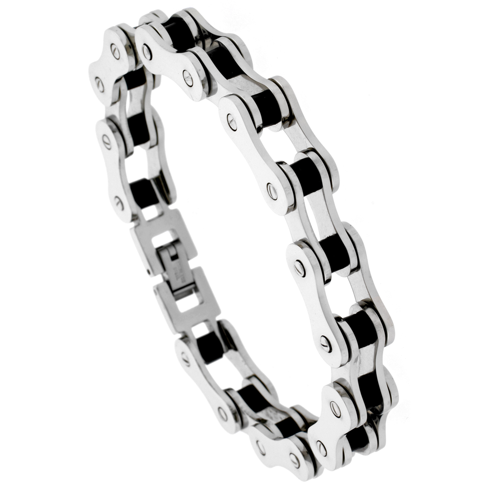 Sabrina Silver Solid Link Stainless Steel & Rubber Bicycle Chain Bracelet 7/16 in. (11 mm) wide at Sears.com