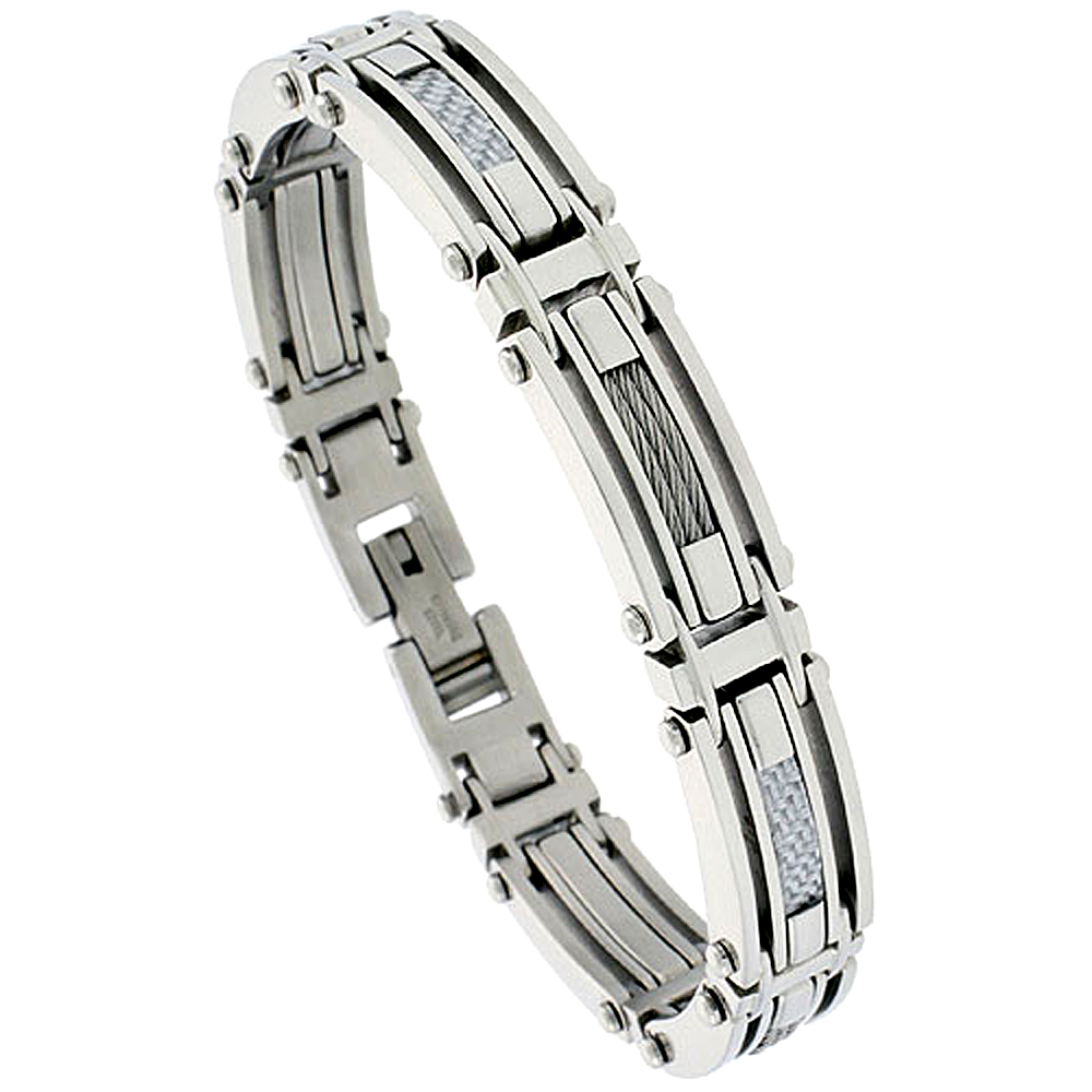 Sabrina Silver Gent"s Stainless Steel Cable & Gray Carbon Fiber Bracelet, 1/2 in. (12 mm) wide at Sears.com