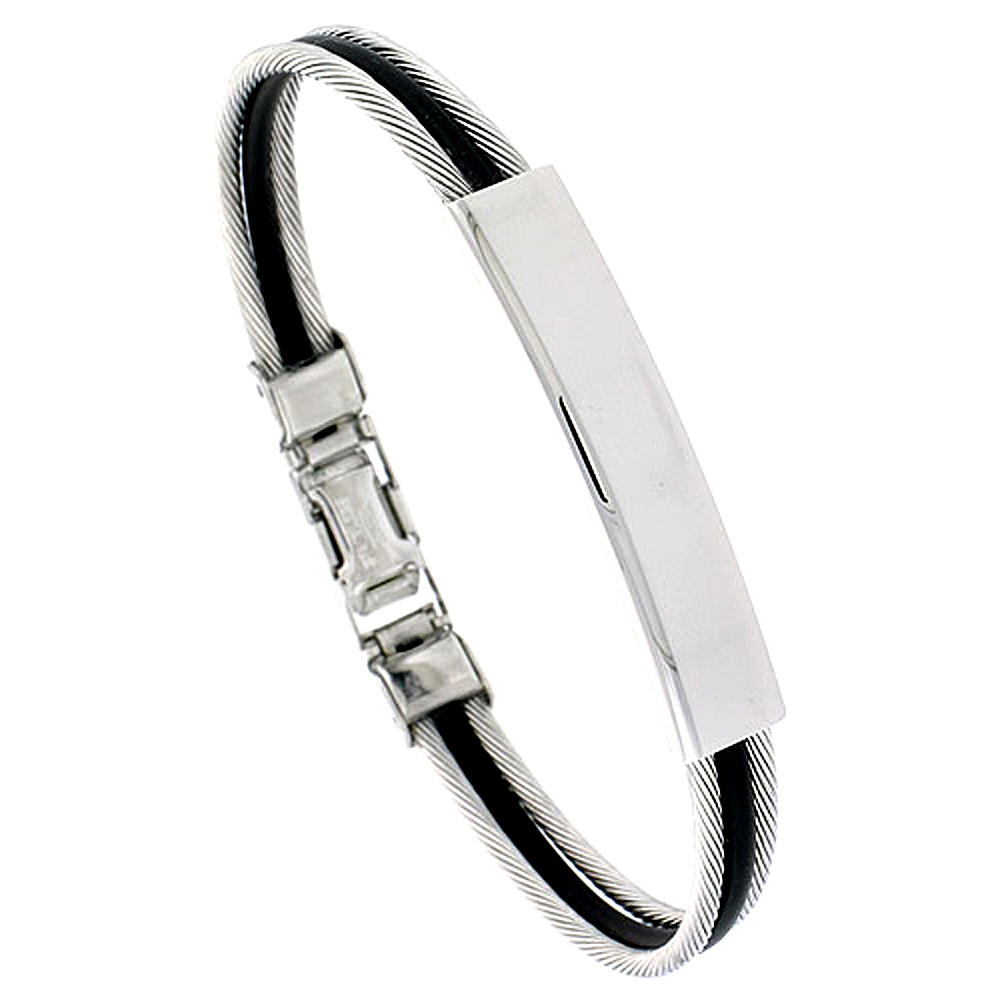 Sabrina Silver Stainless Steel Cable & Rubber ID Bracelet, 5/16 in. (7.5 mm) wide at Sears.com