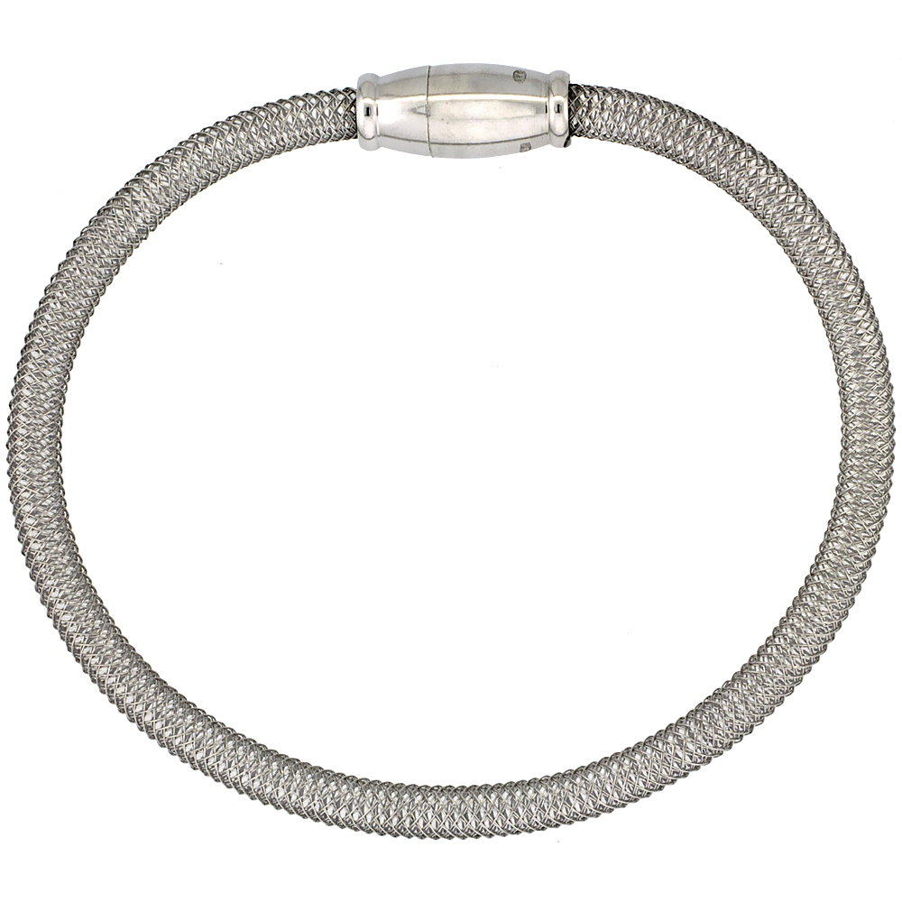 Sabrina Silver Sterling Silver Flexible Mesh Bangle Bracelet w/ Magnetic Clasp in White Gold Finish, 5/32 in. (4 mm) wide at Sears.com