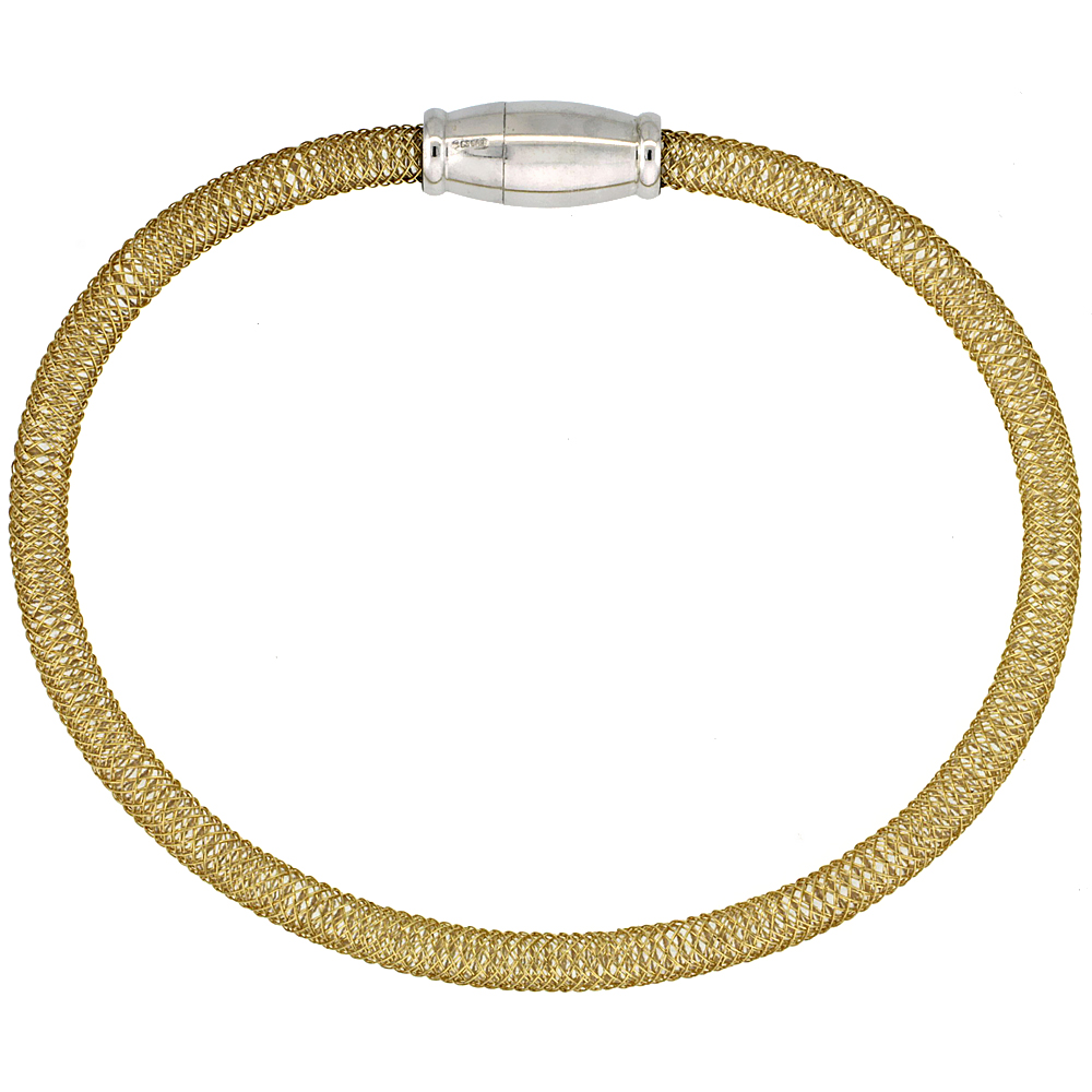 Sabrina Silver Sterling Silver Flexible Mesh Bangle Bracelet w/ Magnetic Clasp in Yellow Gold Finish, 5/32 in. (4 mm) wide at Sears.com