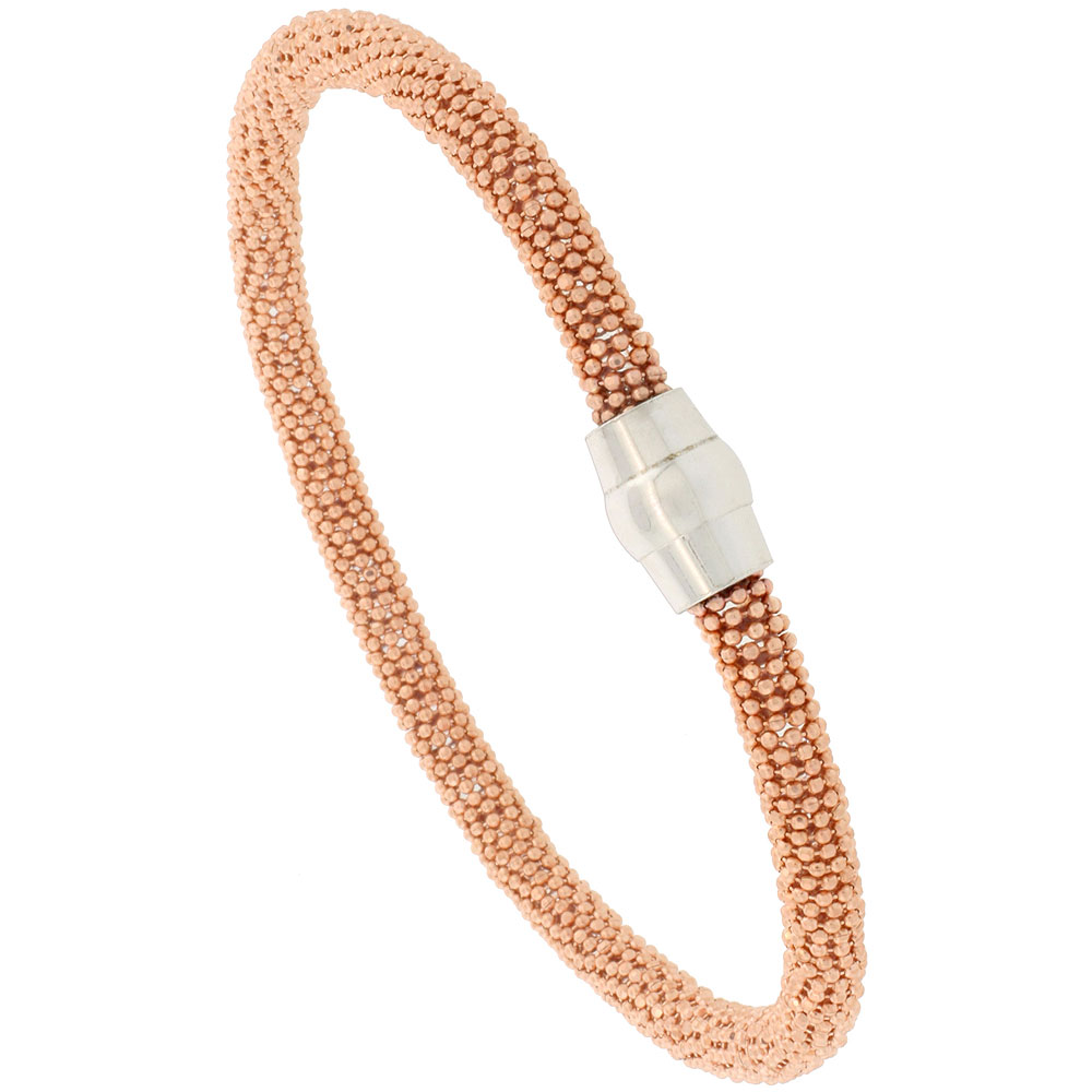 Sabrina Silver Sterling Silver 7" Flexible Beaded Bangle Bracelet w/ Magnetic Clasp in Rose Gold Finish, 3/16 in. (4.5 mm) wide at Sears.com