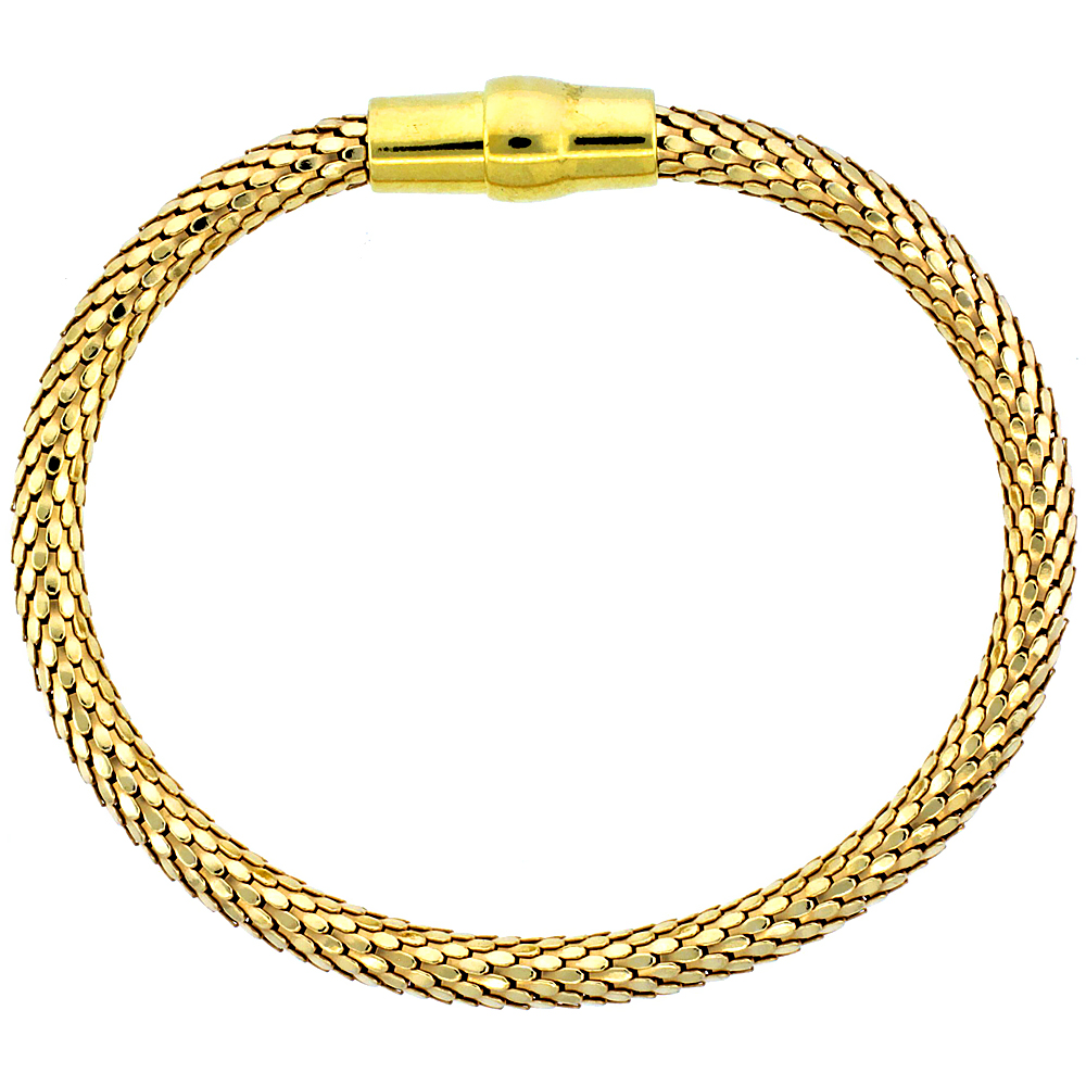 Sabrina Silver Sterling Silver Flexible Bangle Bracelet w/ Magnetic Clasp in Yellow Gold Finish, 3/16 in. (4.5 mm) wide at Sears.com