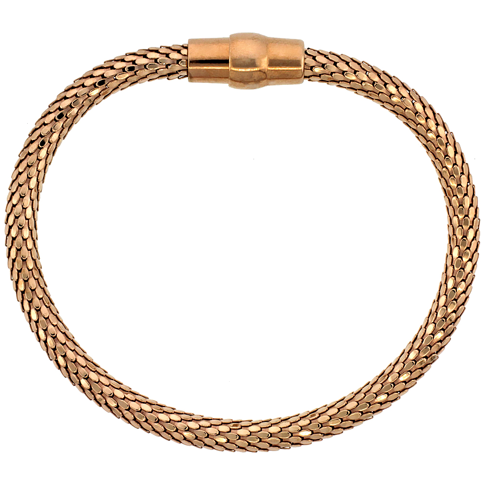 Sabrina Silver Sterling Silver Flexible Bangle Bracelet w/ Magnetic Clasp in Rose Gold Finish, 3/16 in. (4.5 mm) wide at Sears.com