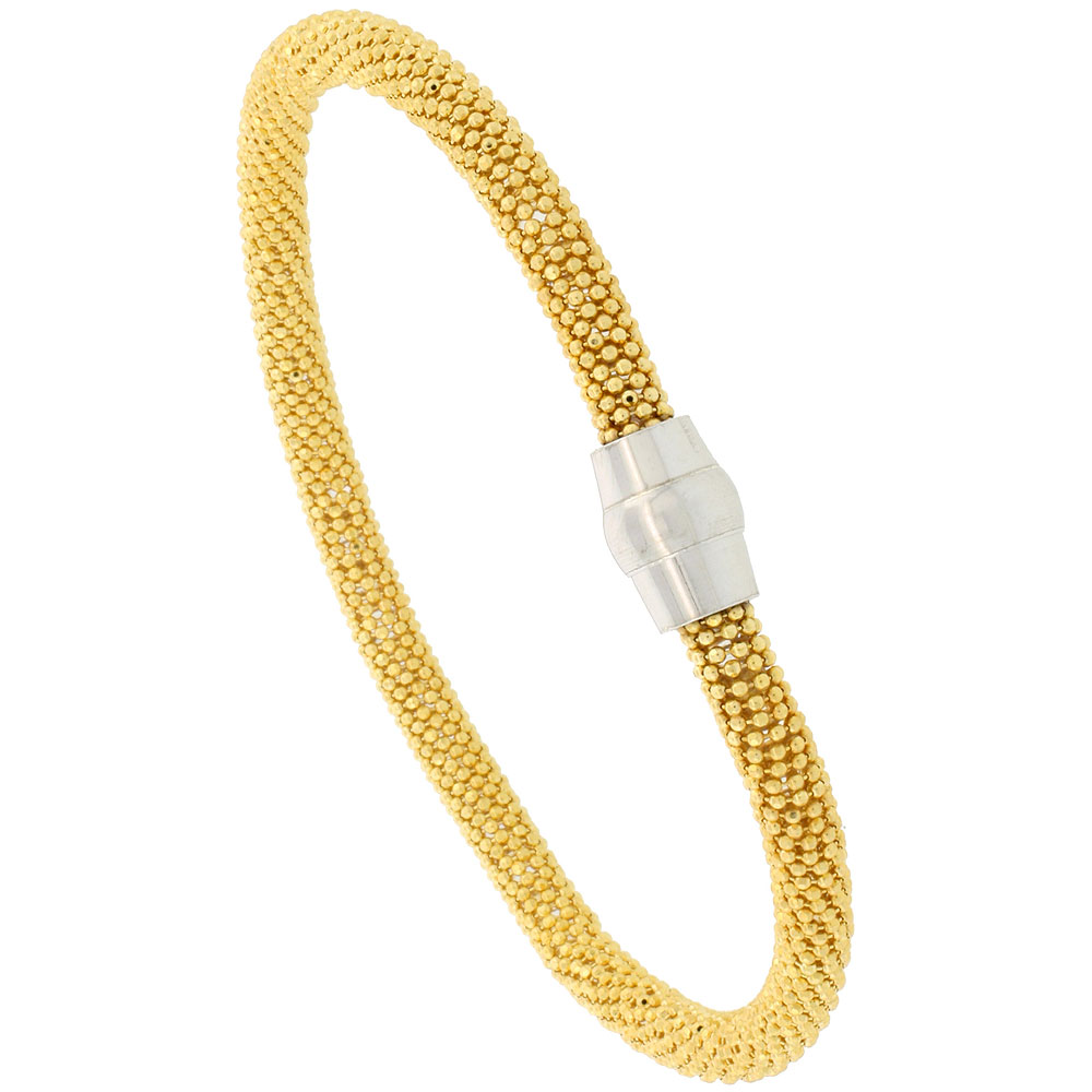 Sabrina Silver Sterling Silver 7" Flexible Beaded Bangle Bracelet w/ Magnetic Clasp in Yellow Gold Finish, 3/16 in. (4.5 mm) wide at Sears.com