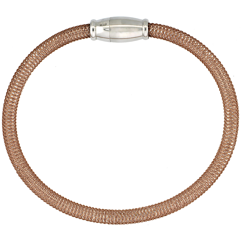 Sabrina Silver Sterling Silver Flexible Mesh Bangle Bracelet w/ Magnetic Clasp in Rose Gold Finish, 5/32 in. (4 mm) wide at Sears.com