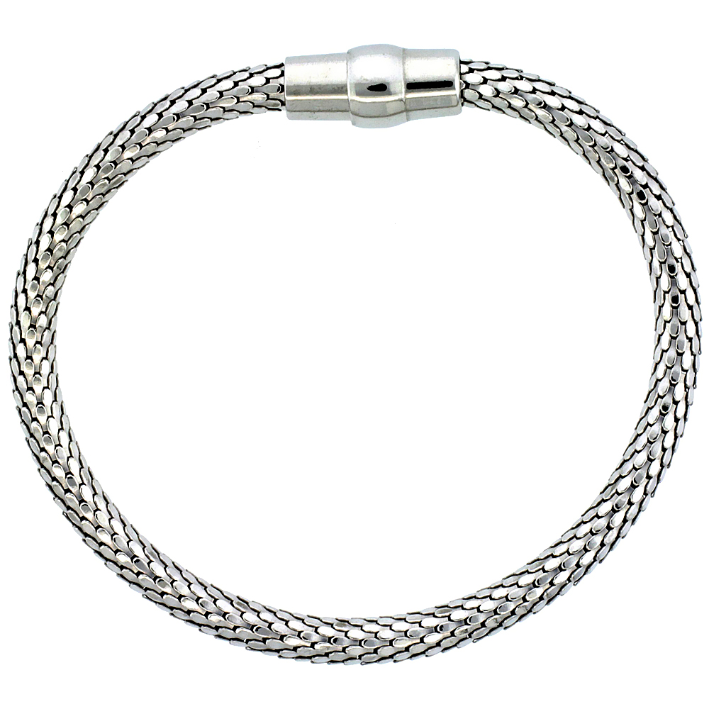 Sabrina Silver Sterling Silver Flexible Bangle Bracelet w/ Magnetic Clasp in White Gold Finish, 3/16 in. (4.5 mm) wide at Sears.com