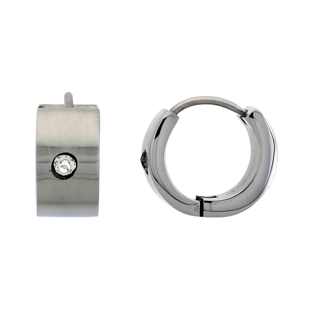 Sabrina Silver Stainless Steel Huggie Earrings w/ Cubic Zirconia Stone 1/2 inch Diameter at Sears.com