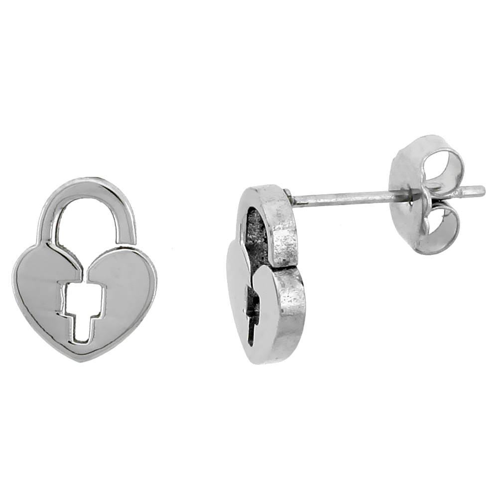 Sabrina Silver Small Stainless Steel Padlock Stud Earrings, 3/8 inch high at Sears.com