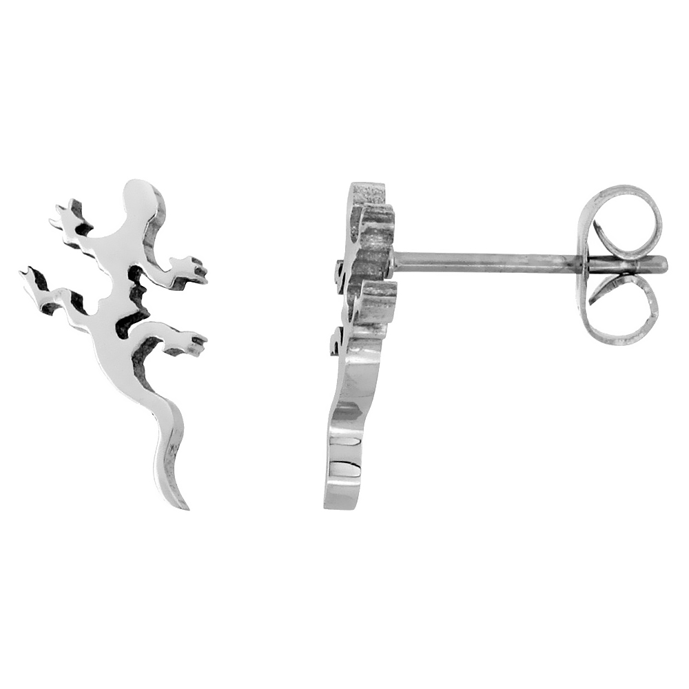 Sabrina Silver Small Stainless Steel Gecko Lizard Stud Earrings, 1/2 inch High at Sears.com