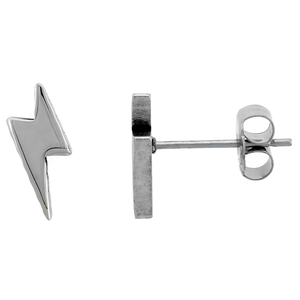 Sabrina Silver Small Stainless Steel Lightning Bolt Stud Earrings, 3/8 inch high at Sears.com
