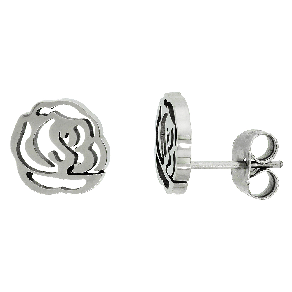 Sabrina Silver Stainless Steel Tiny Cut Out Flower Stud Earrings 3/8 inch high at Sears.com