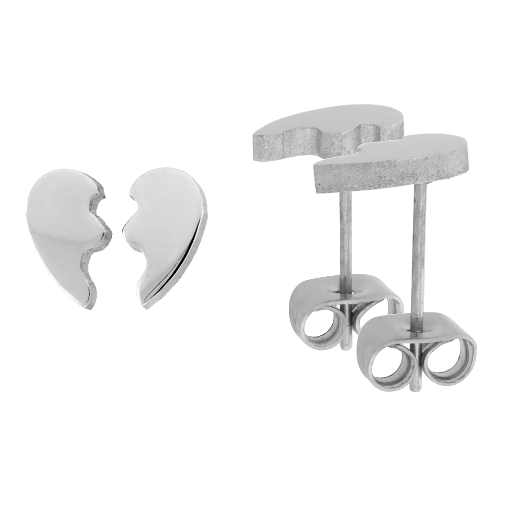 Sabrina Silver Small Stainless Steel Split Heart / Mizpah Stud Earrings 3/8 inch high at Sears.com