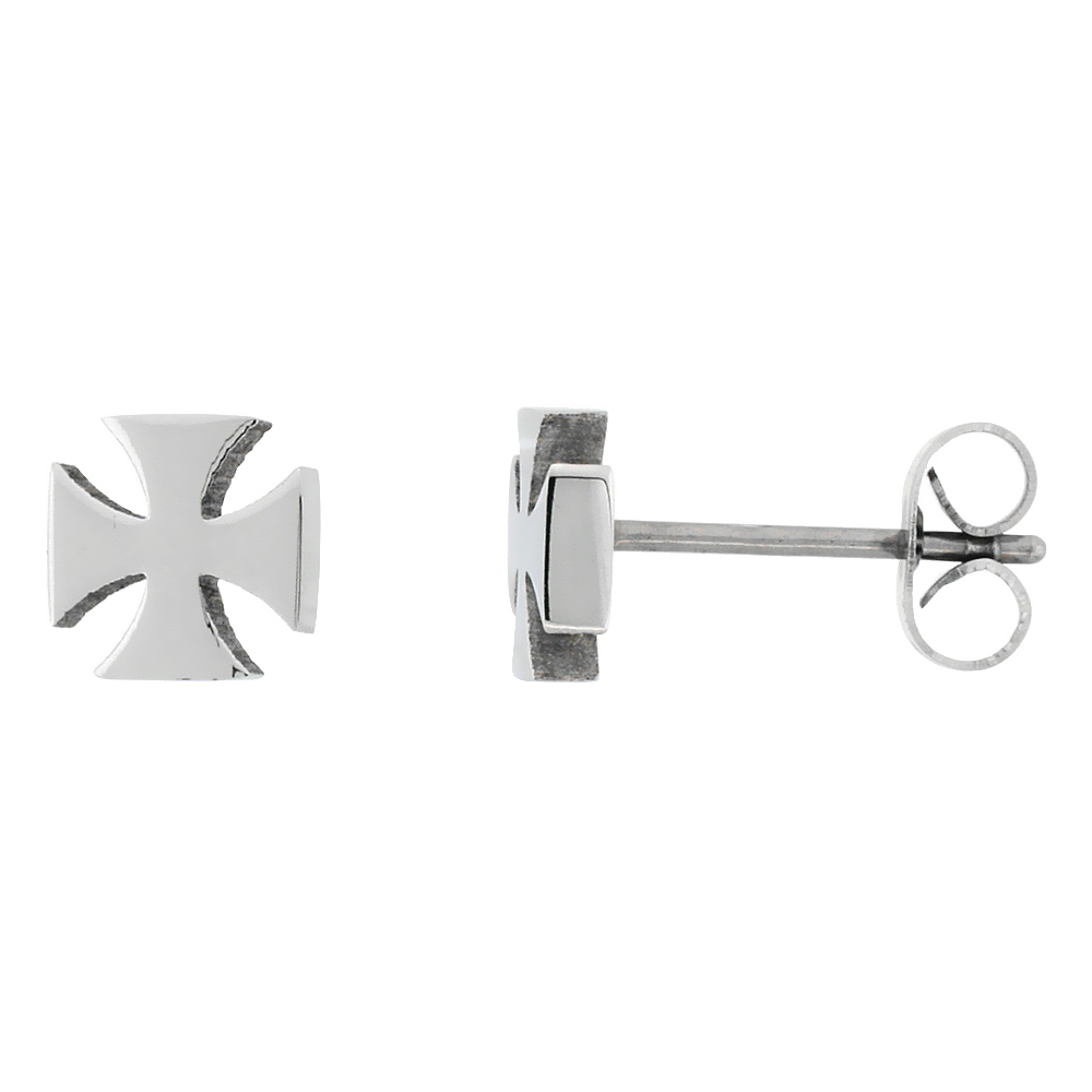 Sabrina Silver Small Stainless Steel St. John"s Cross / Maltese Cross Stud Earrings, 1/4 inch High at Sears.com