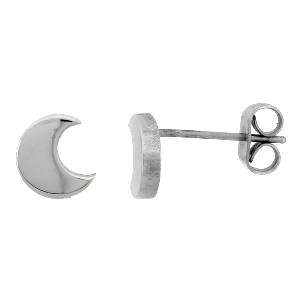 Sabrina Silver Small Stainless Steel Crescent Moon Stud Earrings, 1/4 inch high at Sears.com