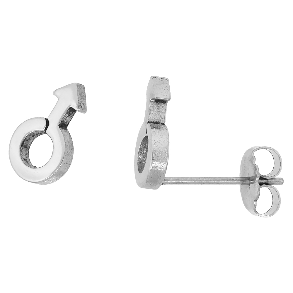 Sabrina Silver Small Stainless Steel Male Symbol Stud Earrings, 3/8 inch High at Sears.com