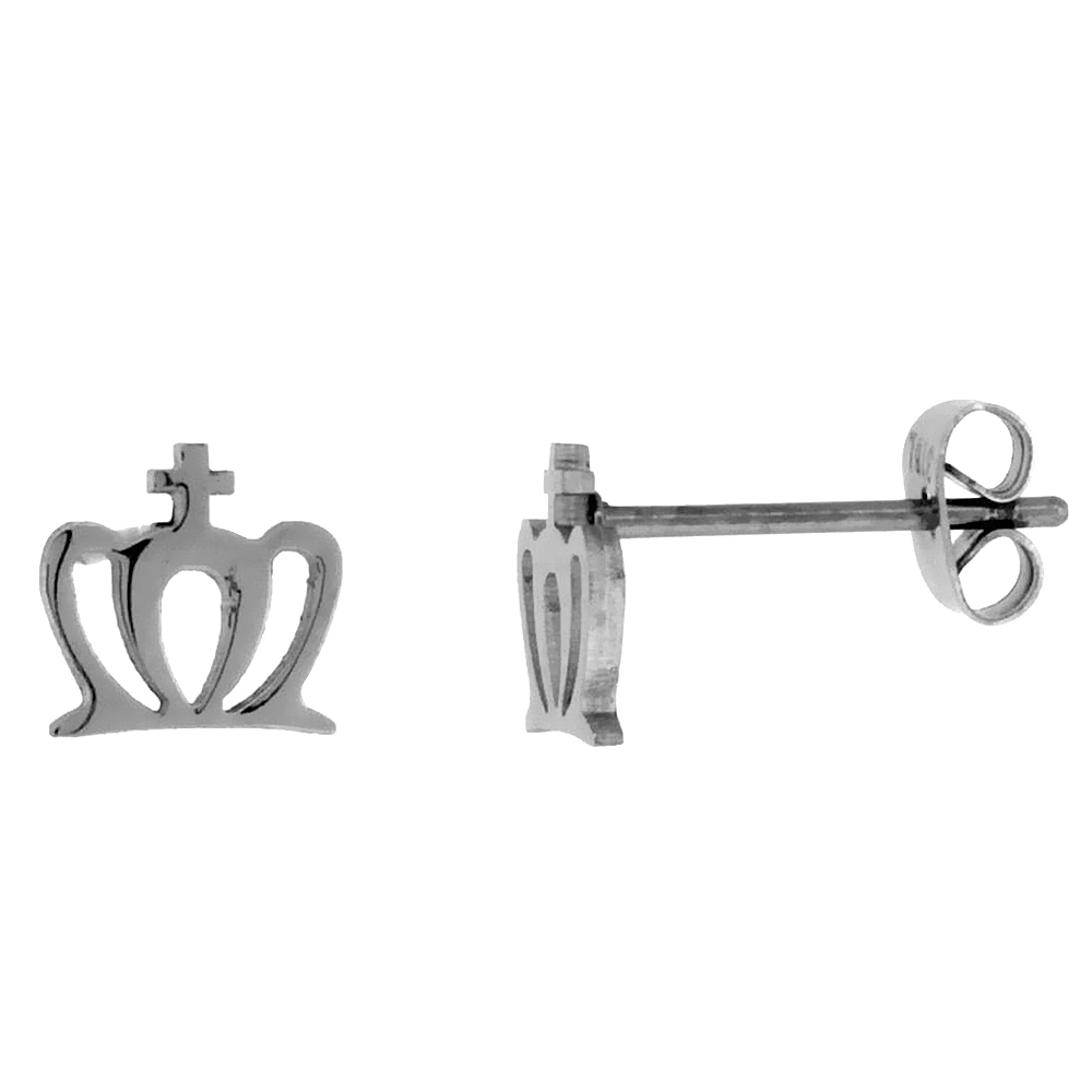 Sabrina Silver Stainless Steel Tiny Crown Stud Earrings 5/32 inch high at Sears.com