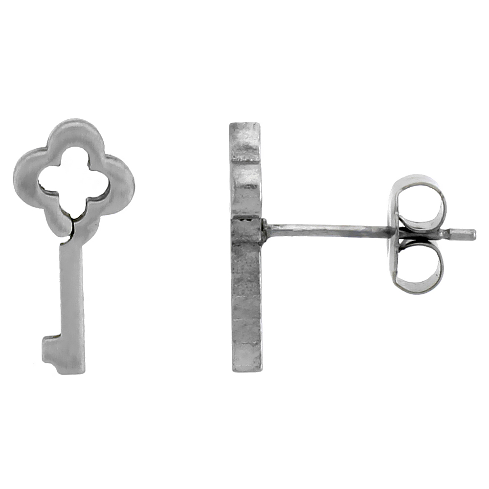 Sabrina Silver Small Stainless Steel Antique Key Stud Earrings, 1/2 inch High at Sears.com