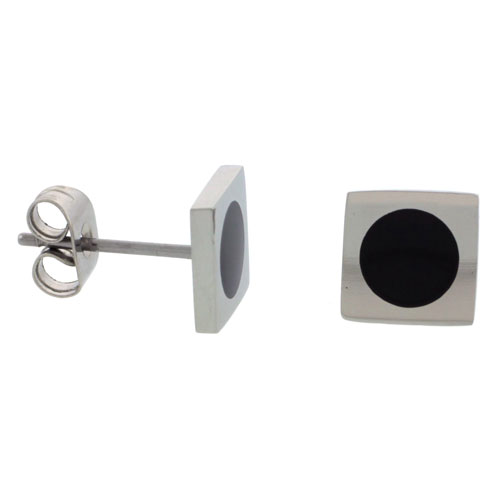 Sabrina Silver Stainless Steel Round Black Enamel Square Stud Earrings, 5/16inch High at Sears.com