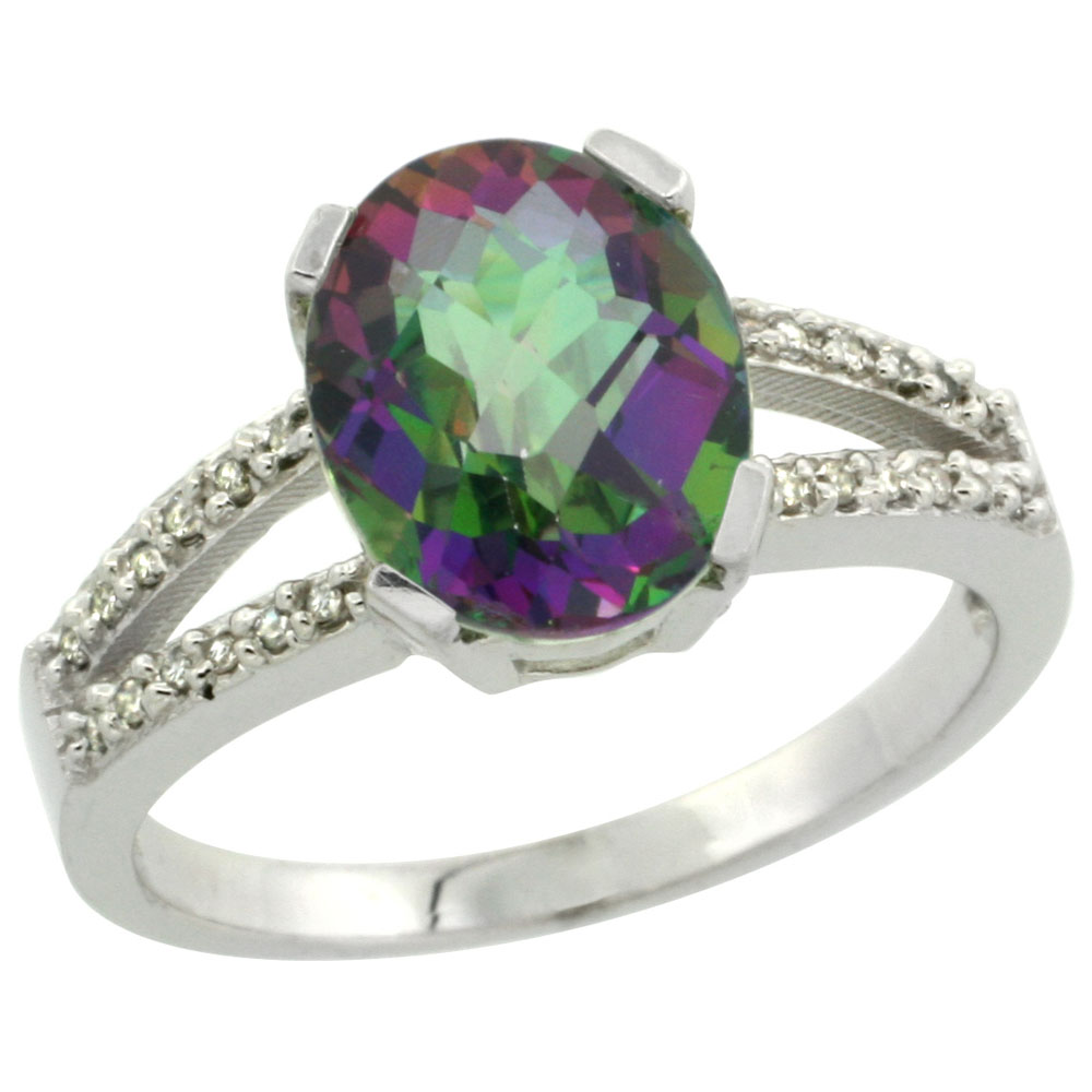 Sabrina Silver 10k White Gold and Diamond Halo Mystic Topaz Ring 2.4 carat Oval shape 10X8 mm, 3/8 inch (10mm) wide, sizes ... Sabrina Silver 10k White Gold and Diamond Halo Mystic Topaz Ring 2.4 carat Oval shape 10X8 mm, 3/8 inch (10mm) wide, sizes ...