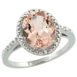 Sabrina Silver 10k White Gold Diamond Morganite Ring 2.4 ct Oval Stone 10x8 mm, 1/2 inch wide, sizes 5-10 Sabrina Silver 10k White Gold Diamond Morganite Ring 2.4 ct Oval Stone 10x8 mm, 1/2 inch wide, sizes 5-10
