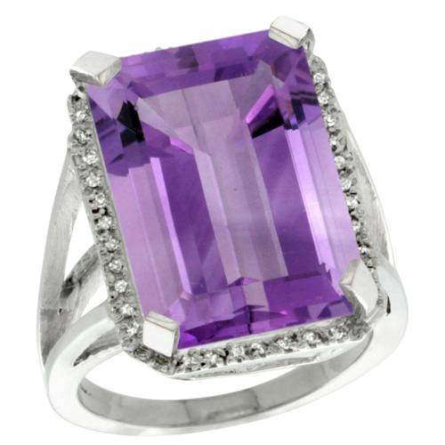 Sabrina Silver 14k White Gold Diamond Amethyst Ring 14.96 ct Emerald shape 18x13 mm Stone, 13/16 inch wide, size 8 at Sears.com