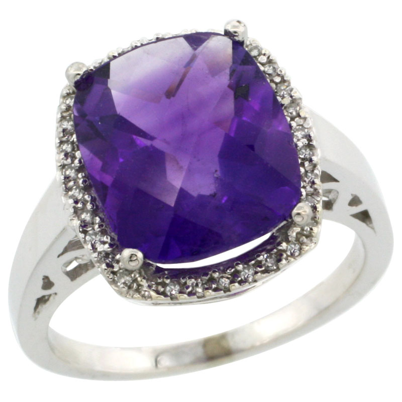 Sabrina Silver 14k White Gold Diamond Amethyst Ring 5.17 ct Checkerboard Cut Cushion 12x10 mm, 1/2 inch wide, size 8.5 at Sears.com