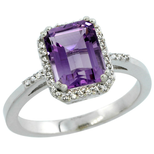 Sabrina Silver 14k White Gold Diamond Amethyst Ring 1.6 ct Emerald Shape 8x6 mm, 1/2 inch wide, size 6.5 at Sears.com