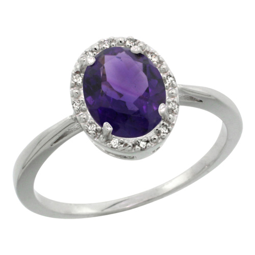 Sabrina Silver 14k White Gold Amethyst Diamond Halo Ring 1.17 Carat 8X6 mm Oval Shape, 1/2 inch wide, size 8 at Sears.com