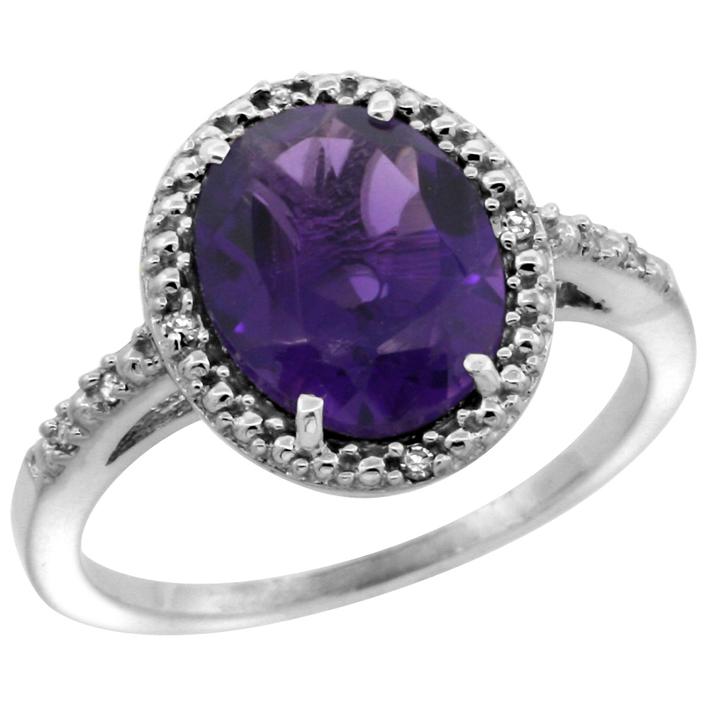 Sabrina Silver 14k White Gold Diamond Amethyst Ring 2.4 ct Oval Stone 10x8 mm, 1/2 inch wide, size 7 at Sears.com