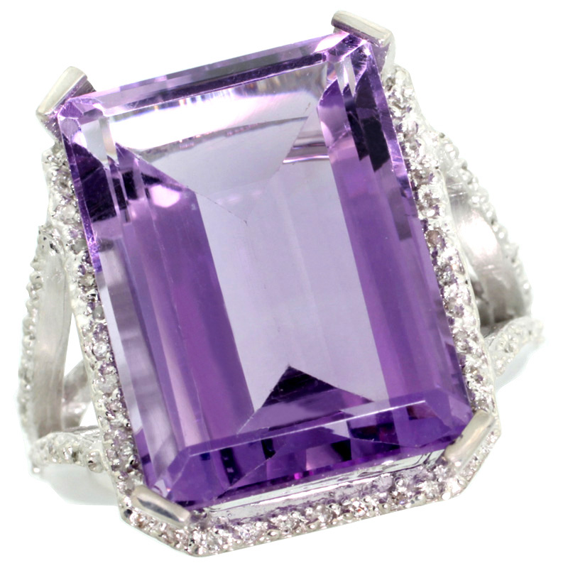Sabrina Silver 14k White Gold Diamond Amethyst Ring 14.96 ct Emerald shape 18x13 Stone 13/16 inch wide, size 8.5 at Sears.com