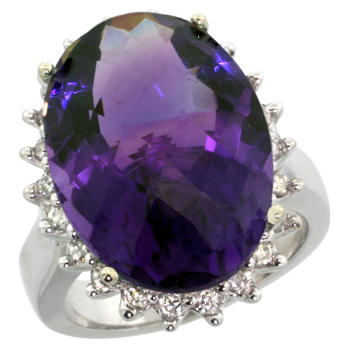 Sabrina Silver 14k White Gold Diamond Halo Amethyst Ring 10 ct Large Oval Stone 18x13 mm, 7/8 inch wide, size 9 at Sears.com