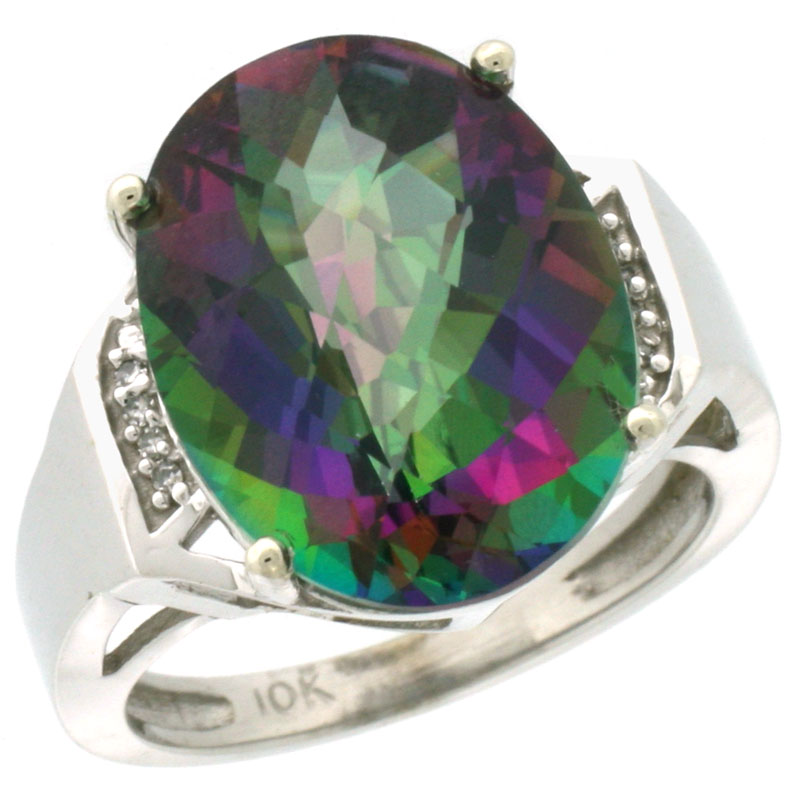 Sabrina Silver 14k White Gold Diamond Mystic Topaz Ring 9.7 ct Large Oval Stone 16x12 mm, 5/8 in wide, sizes 5-10 Sabrina Silver 14k White Gold Diamond Mystic Topaz Ring 9.7 ct Large Oval Stone 16x12 mm, 5/8 in wide, sizes 5-10