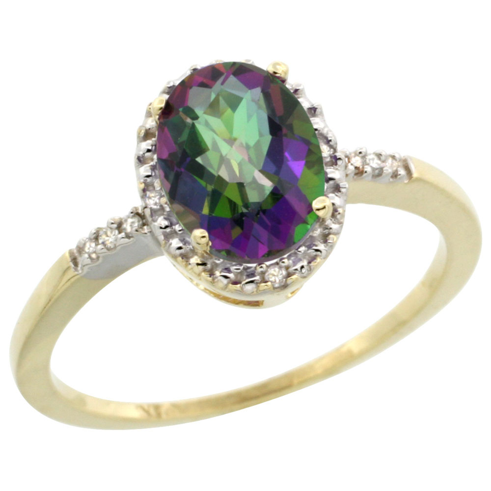 Sabrina Silver 10k Yellow Gold Diamond Mystic Topaz Ring 1.17 ct Oval Stone 8x6 mm, 3/8 inch wide, sizes 5-10 ... Sabrina Silver 10k Yellow Gold Diamond Mystic Topaz Ring 1.17 ct Oval Stone 8x6 mm, 3/8 inch wide, sizes 5-10 ...