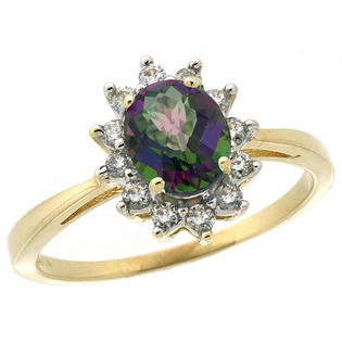 Sabrina Silver 10k Yellow Gold Diamond Halo Mystic Topaz Ring 0.85 ct Oval Stone 7x5 mm, 1/2 inch wide, sizes 5-10 Sabrina Silver 10k Yellow Gold Diamond Halo Mystic Topaz Ring 0.85 ct Oval Stone 7x5 mm, 1/2 inch wide, sizes 5-10