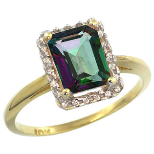 Sabrina Silver 10k Yellow Gold Diamond Mystic Topaz Ring 1.6 ct Emerald Shape 8x6 mm, 1/2 inch wide, sizes 5-10 Sabrina Silver 10k Yellow Gold Diamond Mystic Topaz Ring 1.6 ct Emerald Shape 8x6 mm, 1/2 inch wide, sizes 5-10