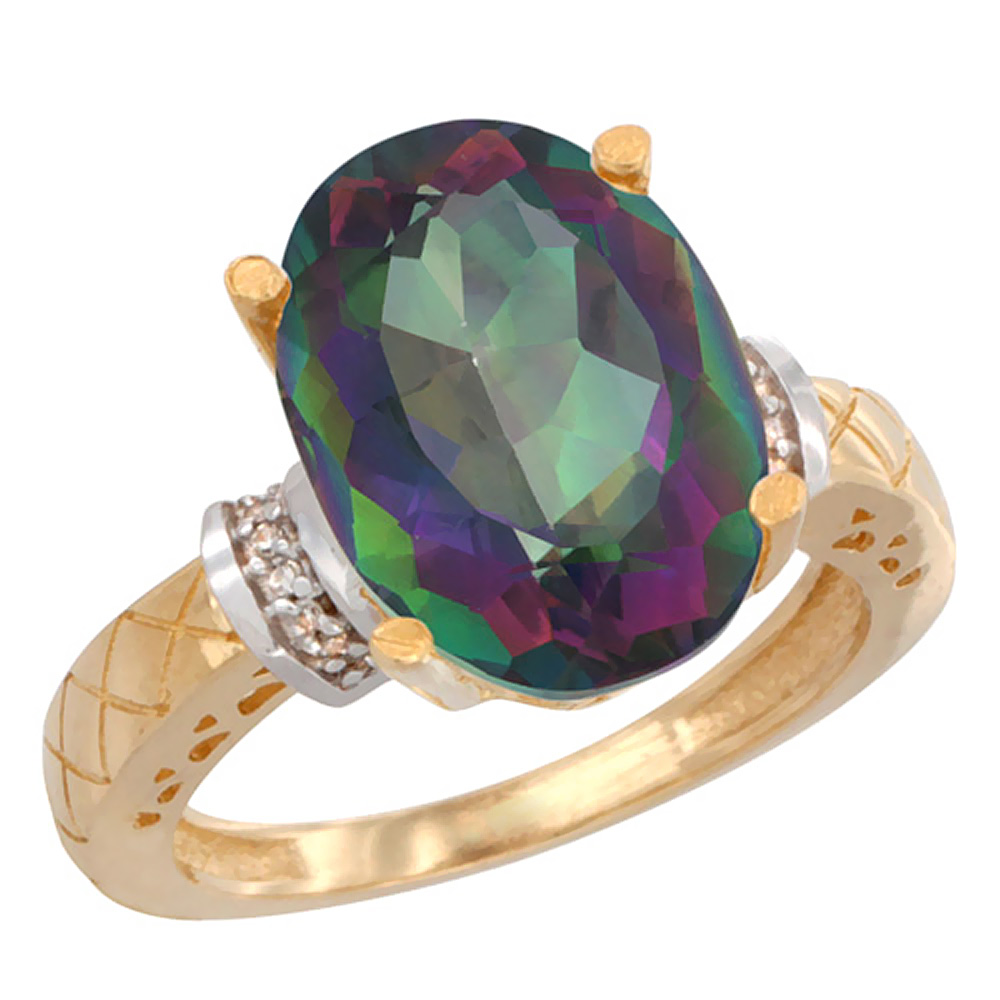 Sabrina Silver 10k Yellow Gold Diamond Mystic Topaz Ring 5.5 ct Oval 14x10 Stone, sizes 5-10 Sabrina Silver 10k Yellow Gold Diamond Mystic Topaz Ring 5.5 ct Oval 14x10 Stone, sizes 5-10