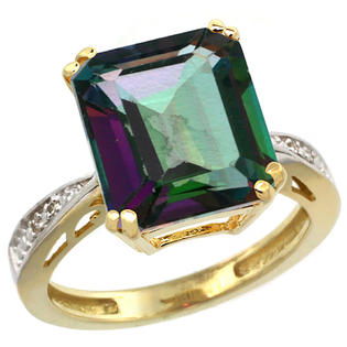 Sabrina Silver 10k Yellow Gold Diamond Mystic Topaz Ring 5.83 ct Emerald Shape 12x10 Stone 1/2 inch wide, sizes 5-10 Sabrina Silver 10k Yellow Gold Diamond Mystic Topaz Ring 5.83 ct Emerald Shape 12x10 Stone 1/2 inch wide, sizes 5-10